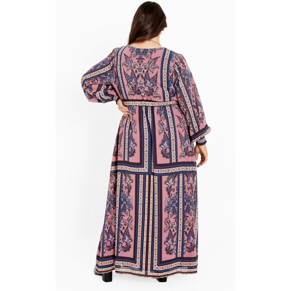 Womens Maxi Dress Polyester Dusk Plus Size Long Sleeves Elegant V-Neck - Picture 3 of 5